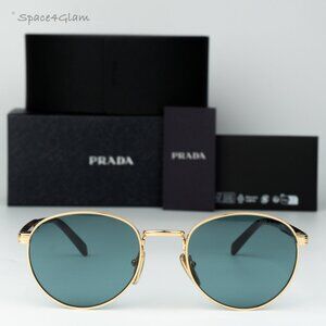 Prada Men Sunglasses Gold Lago Round PRB51S 5AK40K NEW AUTHENTIC